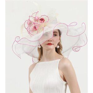 Women's Organza Hat Derby Fascinator White Pink
